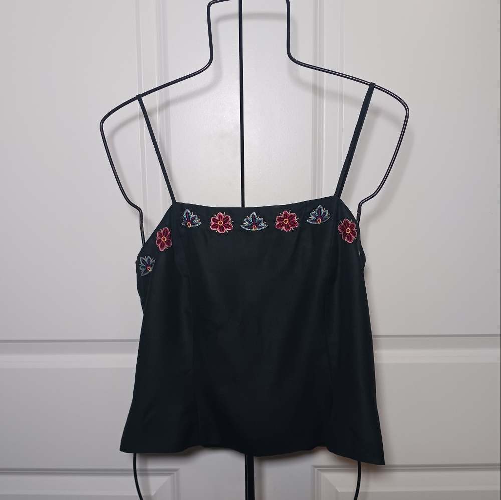 Ann Taylor Embroidered Silk Strappy Top